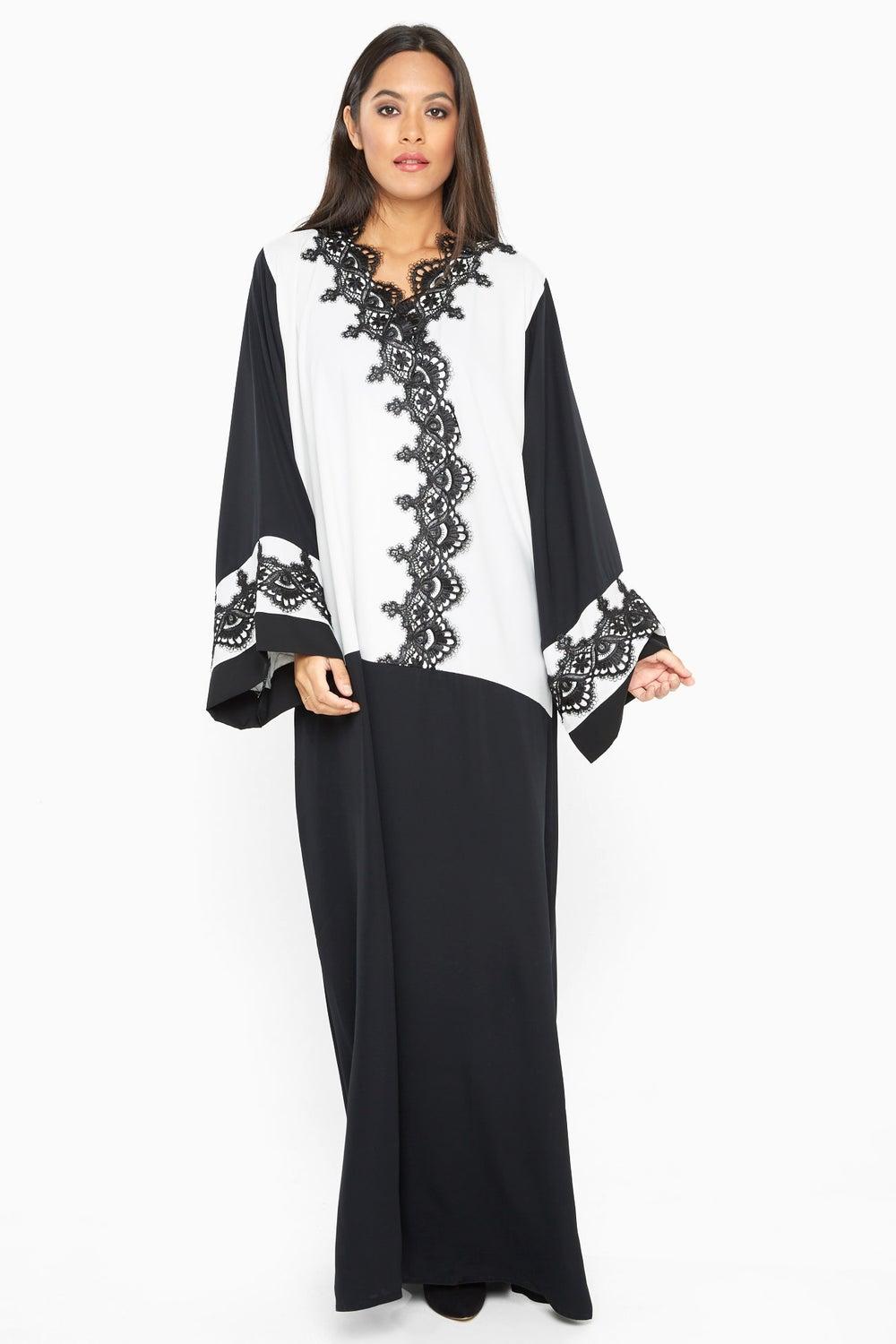 Black & White Embellished Abaya AJ350A - Image 1