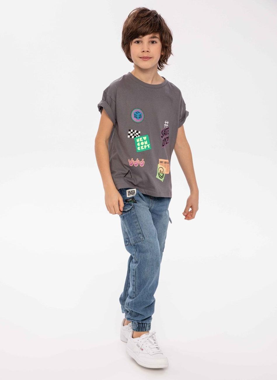 Boys Grey Skate Print Cotton T-Shirt - Image 1