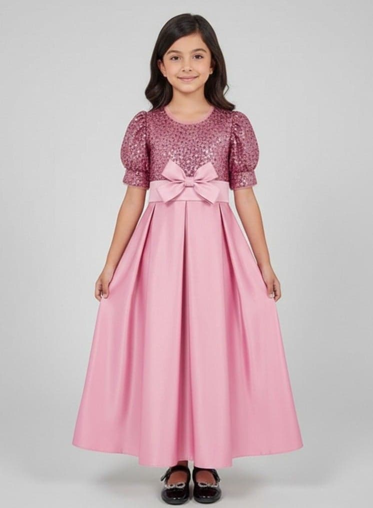 Rose Pink Embellished Maxi Ball Gown for Girls - Image 1