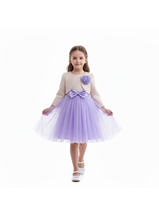 Lace Bodice Lilac Tulle Midi Dress - Image 1