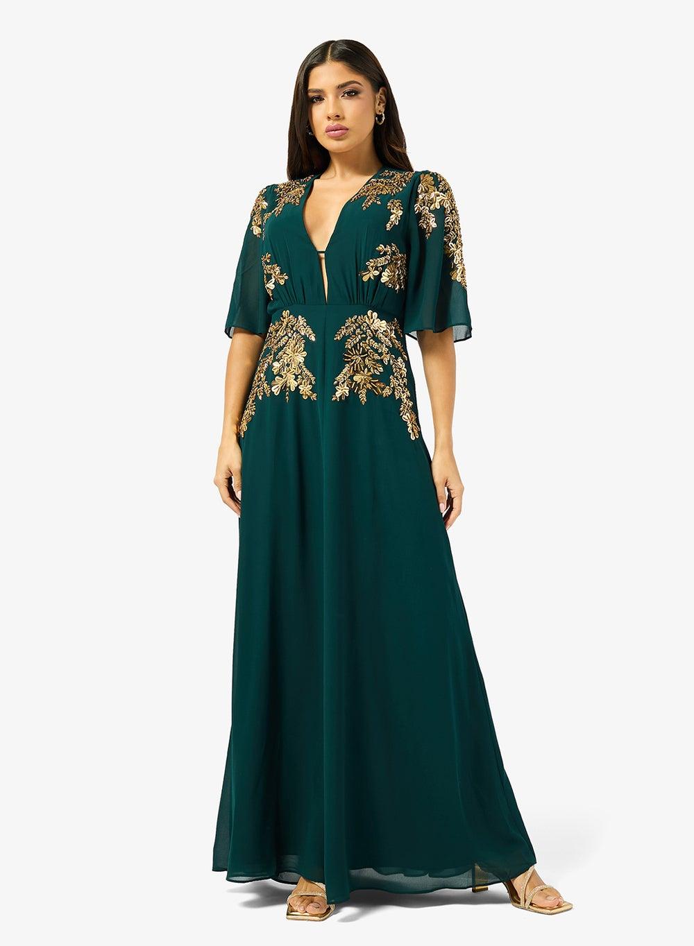 Macey Hi/4438 Embellished Plunge Maxi Dress - Image 1