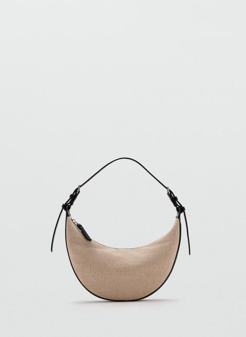 Mini Oval Linen-Blend Shoulder Bag with Adjustable Strap - Image 1