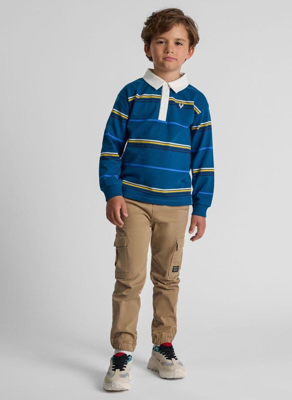 Boys Grey Woven Cargo Trousers Elastic Waist - Image 1