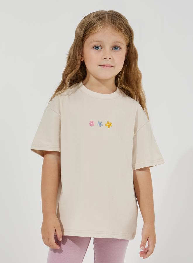 Oversized Floral Embroidery Detail T-Shirt - Image 1