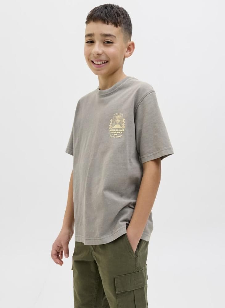 Boys Relaxed Fit Cotton Crew Neck T-Shirt - Image 1