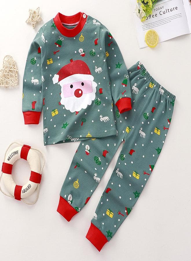 Santa Face Green Kids Pajama Set - Image 1