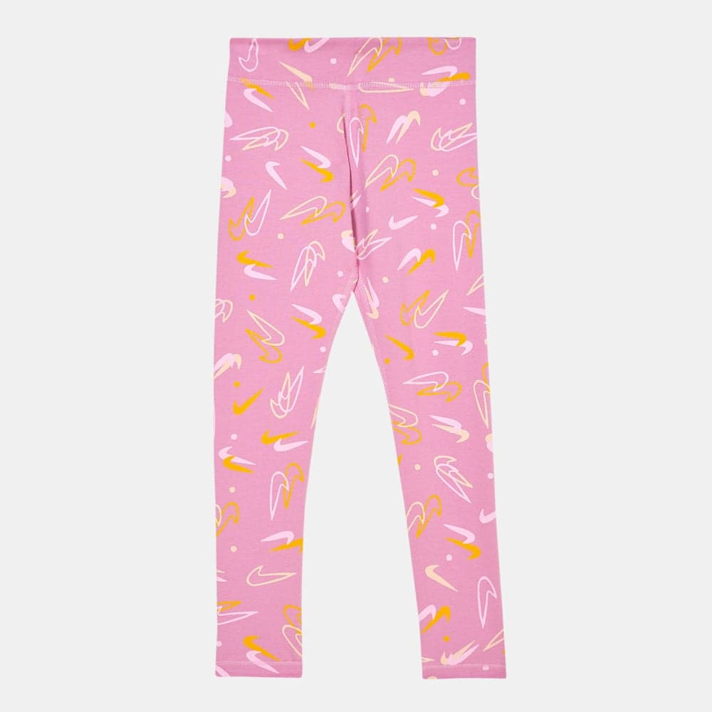 Girls Pink Swoosh Mid-Rise Sports Leggings - Image 1