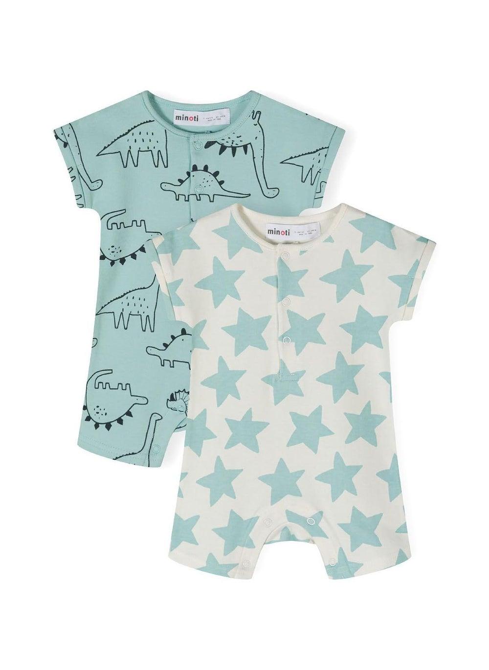 Boys 2 Pack Short Sleeve Rompers Mint - Image 1