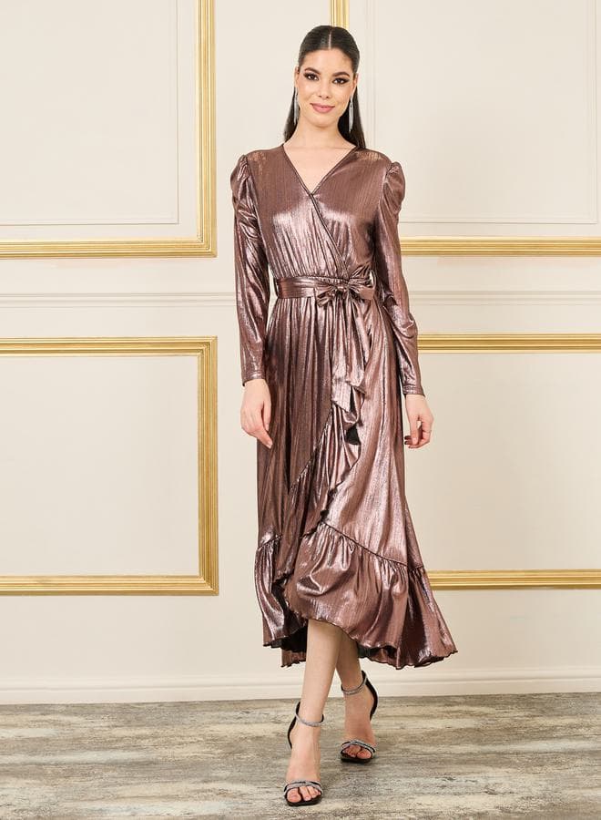 Styli Metallic Ruffle Wrap Maxi Dress 7007701805 - Image 1