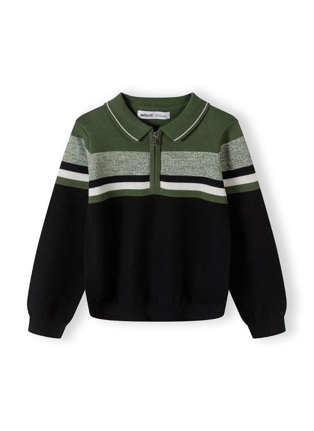 Boys Khaki Striped Quarter Zip Sweater - Image 1