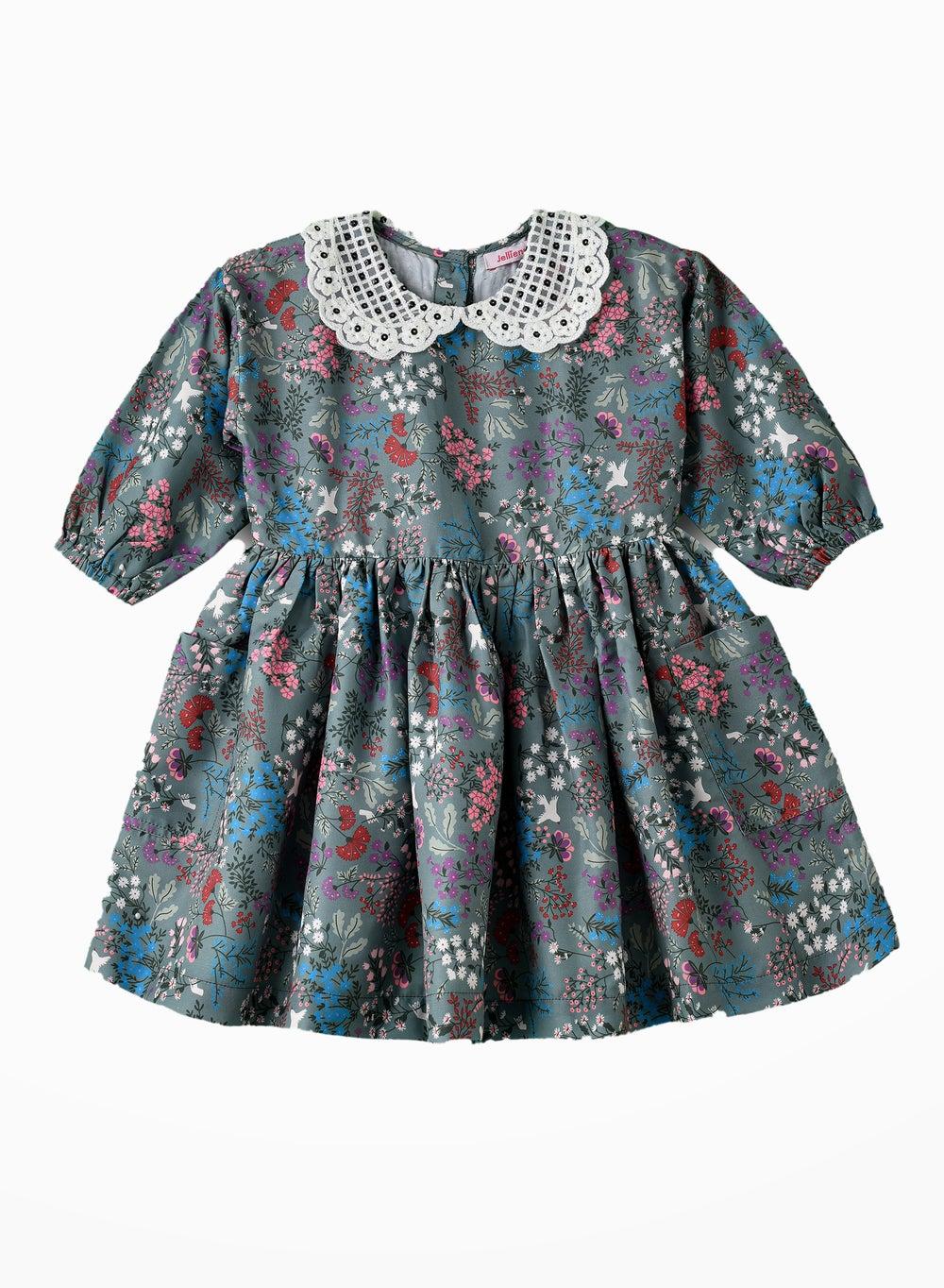 Girls' Floral Viscose Midi Dress Rfgtdg118 - Image 1
