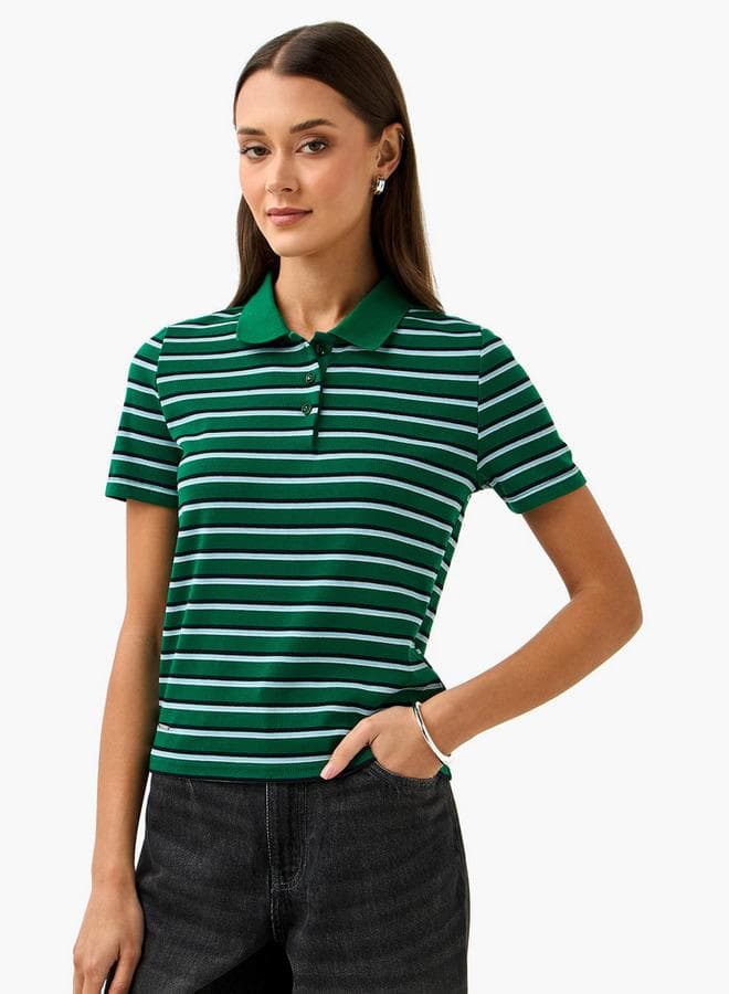 Lee Cooper Green Striped Cotton Polo T-Shirt - Image 1