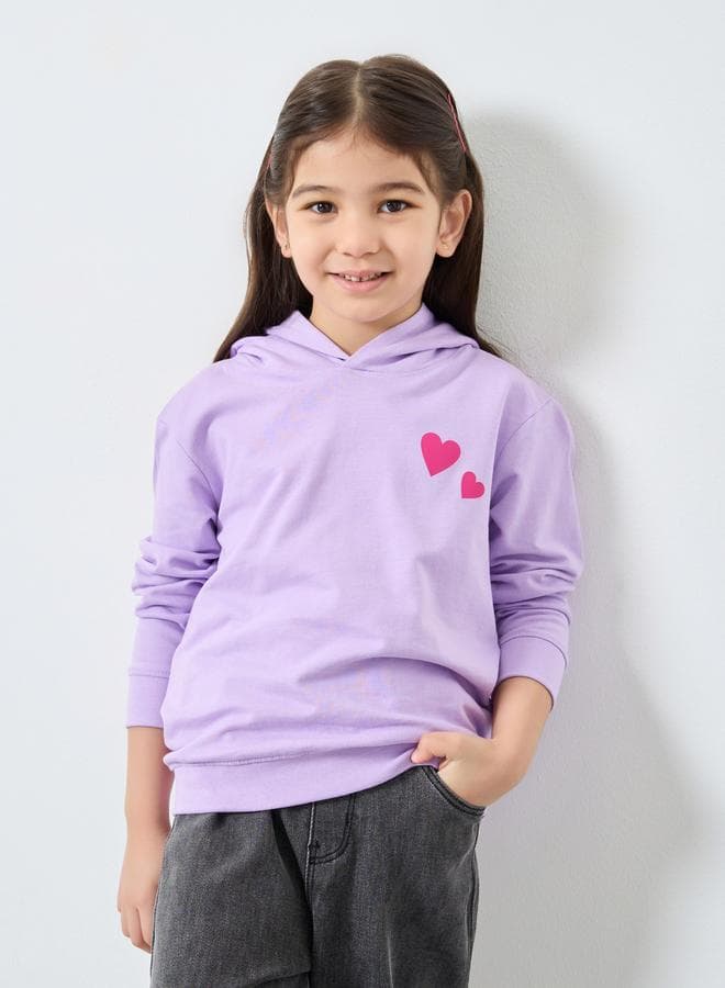 Styli Girls Lilac Heart Print Hoodie - Image 1