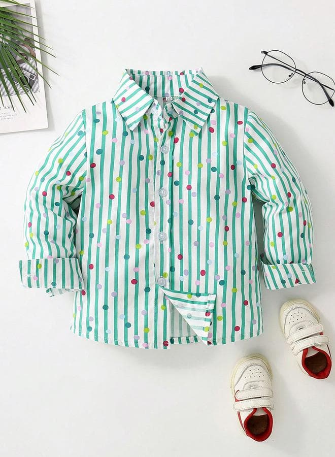 Take Two Boys Green Striped Polka Shirt - Image 1