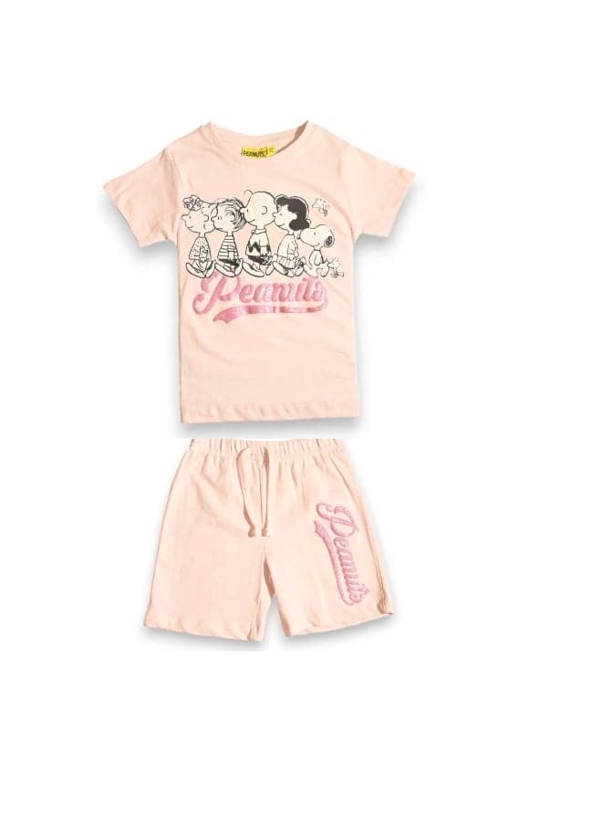 PEANUTS Girls Cotton T-Shirt & Shorts Set - Image 1