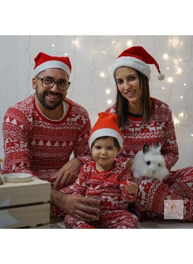 4-Piece Christmas Family Pajama Set Red Elk Print - Image 1