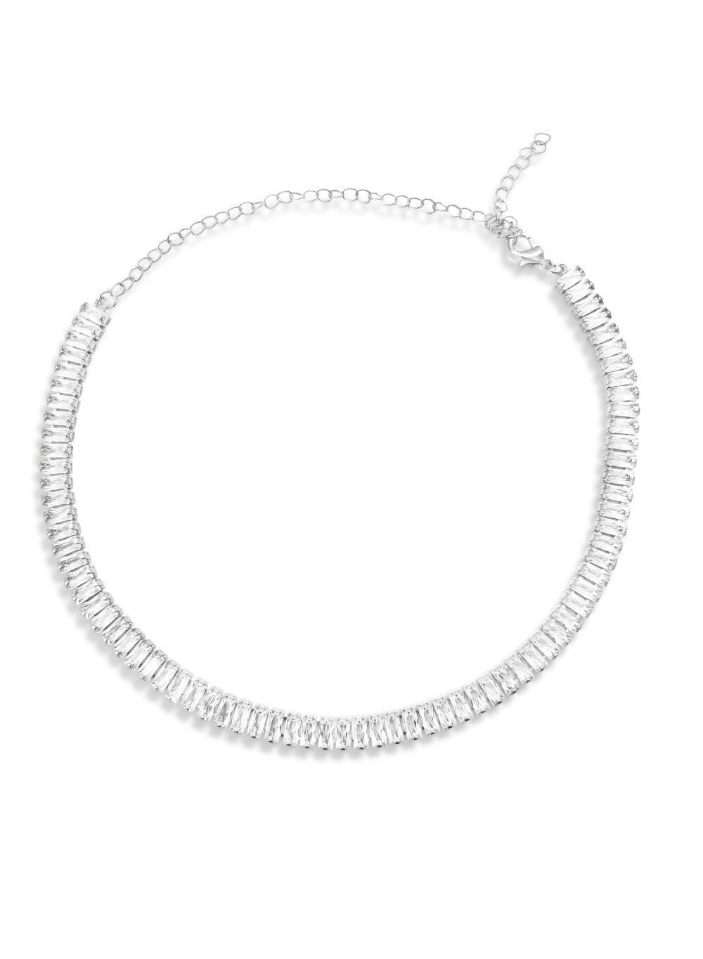 Baguette Diamond Finish Silver Choker Necklace - Image 1