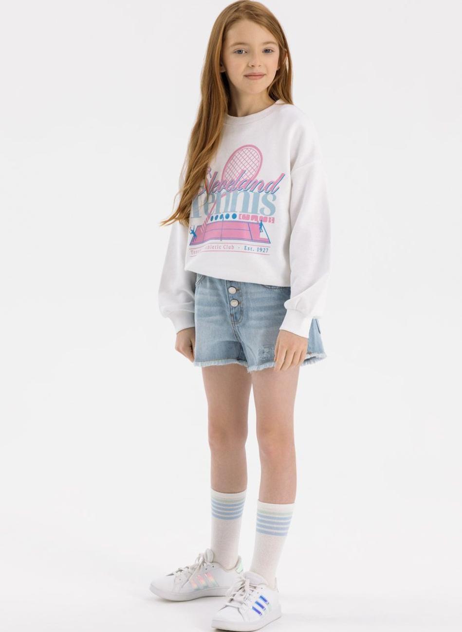 Girls Light Blue Denim Shorts Frayed Hem - Image 1