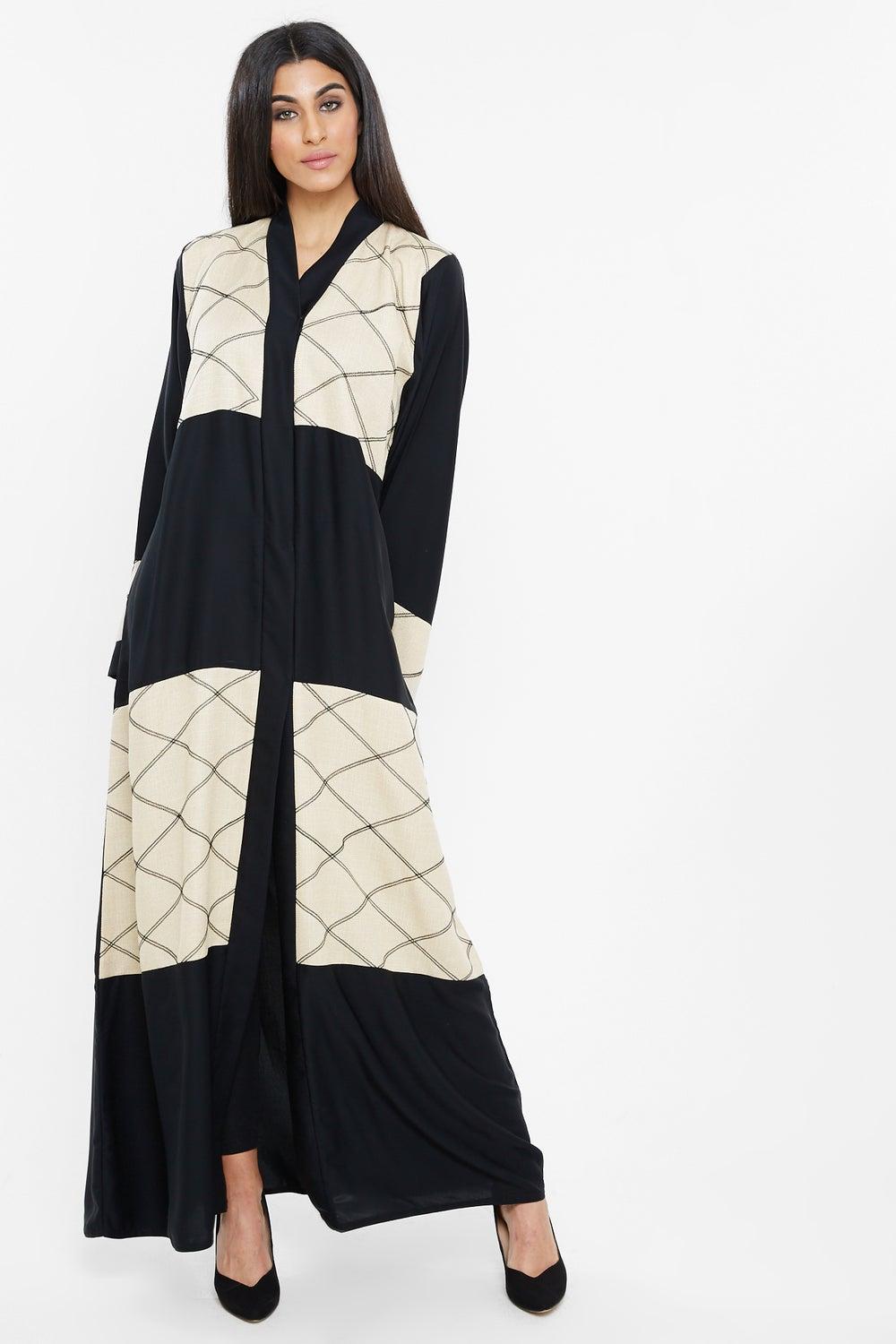 Geometric Square Print Abaya AJ111A with Sheila - Image 1
