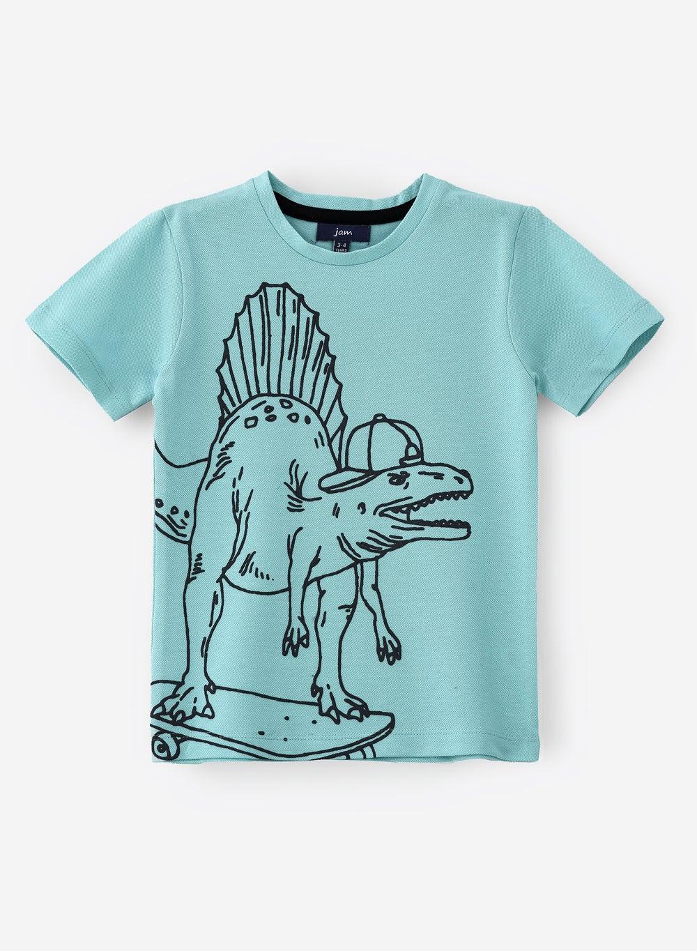 Boys' Mint Green Dinosaur Graphic Cotton T-Shirt - Image 1