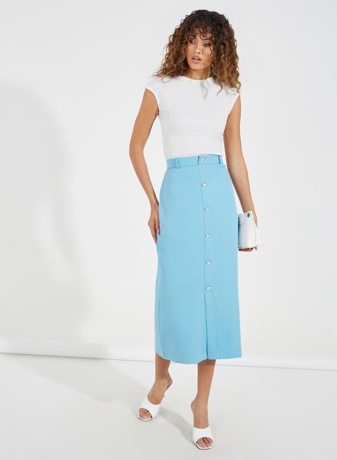 Styli Button-Front High-Rise Midi Skirt 7009306703 - Image 1