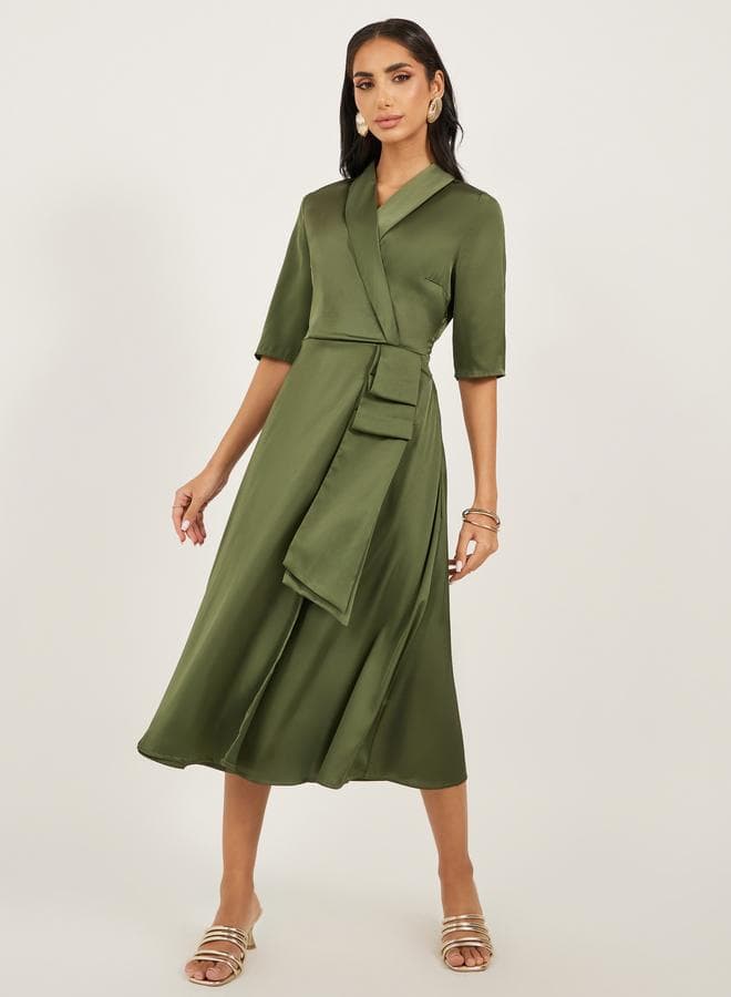 Olive Satin Wrap Midi Dress 7011917313 - Image 1
