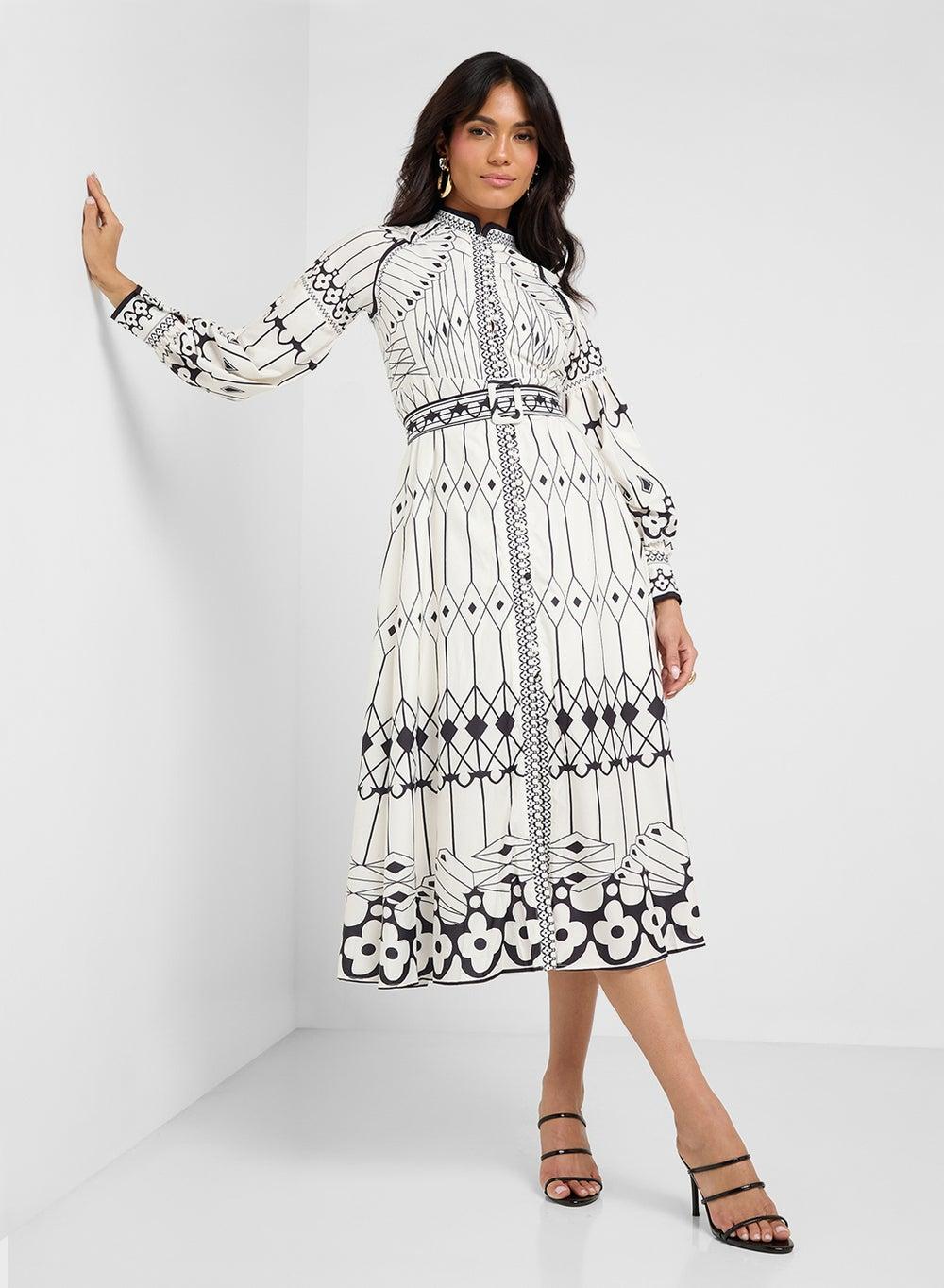 Geometric Elegance Midi Shirt Dress S25 D306 - Image 1