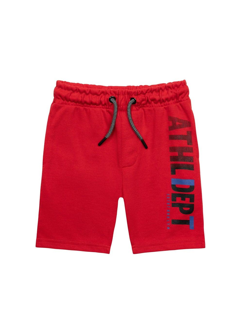 Boys Athletic Print Red Fleece Shorts - Image 1