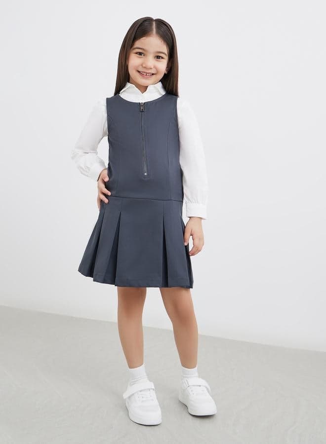 Styli Girls Grey Blue Pleated Pinafore Dress - Image 1