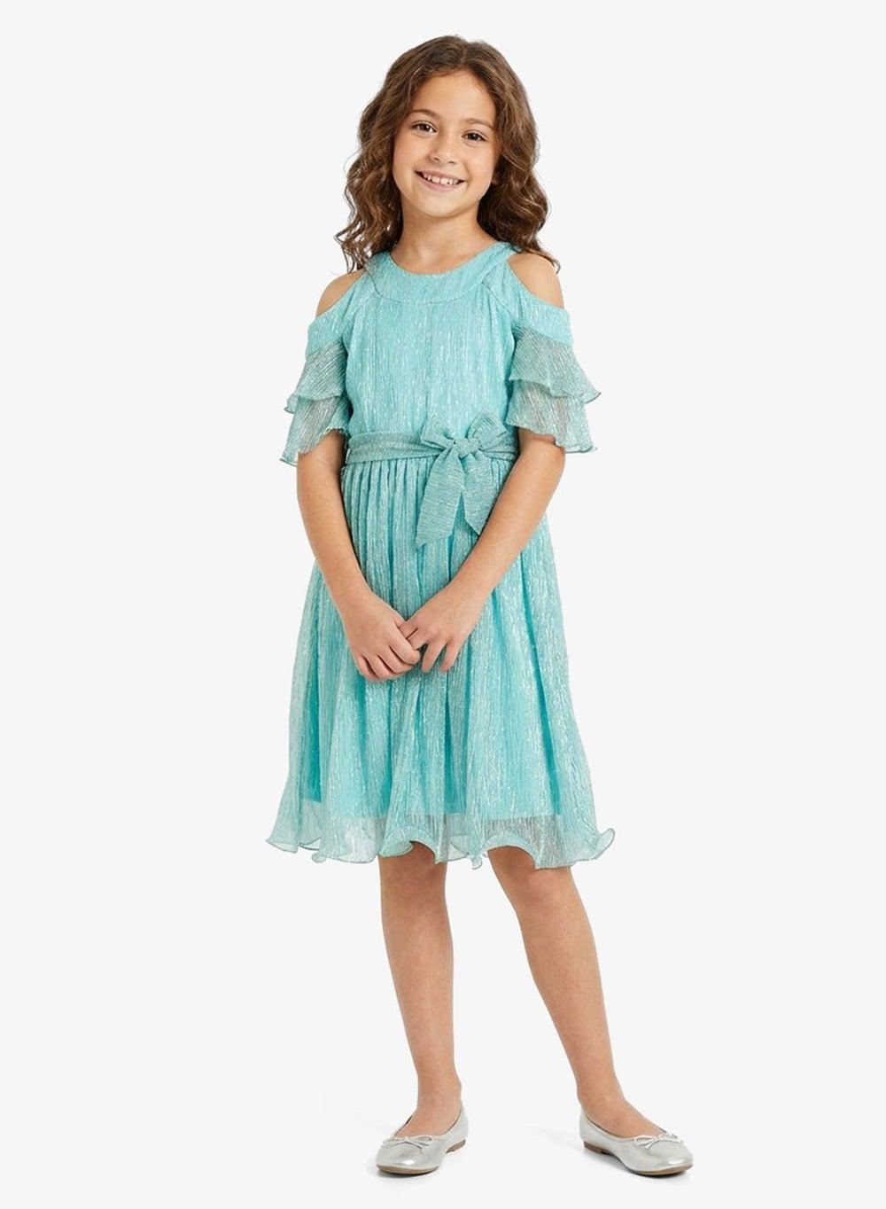 Aqua Cold Shoulder Tiered Midi Dress - Image 1