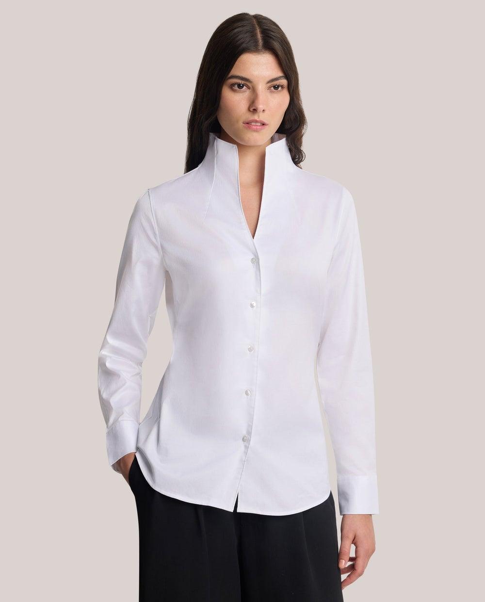 LONG SL. Slim Fit White Stretch Twill Shirt - Image 1