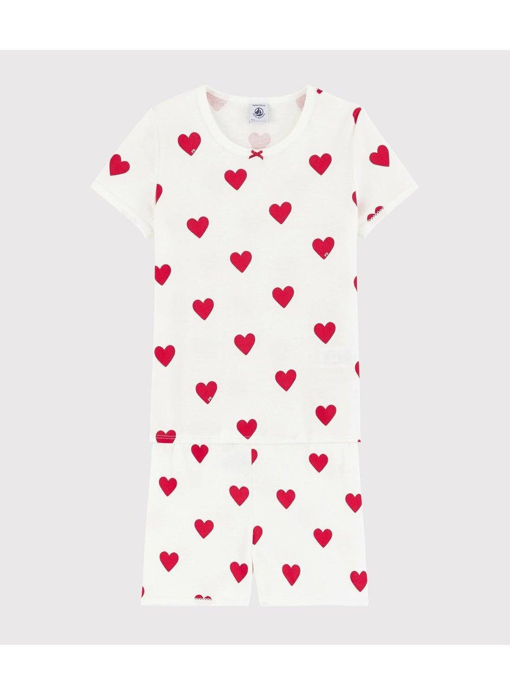 Girls' Heart Patterned Cotton Short Pyjamas - Image 1