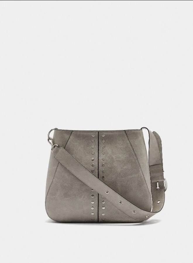 Grey Studded Shoulder Satchel 240932 Gy - Image 1