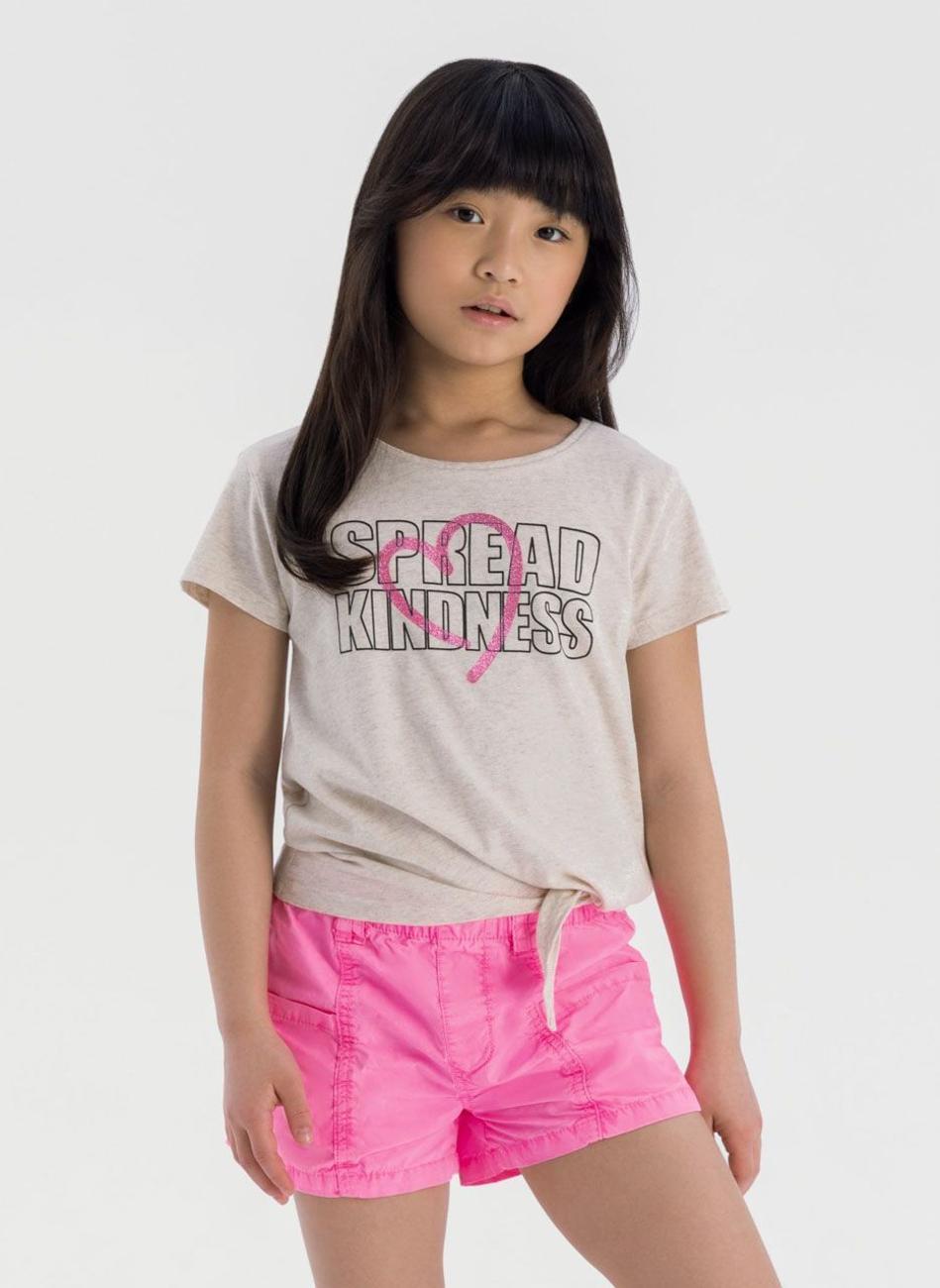 Girls Graphic Tie-Front T-Shirt Beige - Image 1