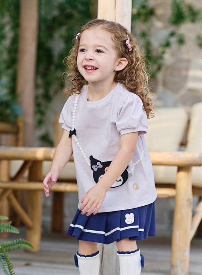 Girls Kuromi Light Purple Appliqué T-Shirt - Image 1