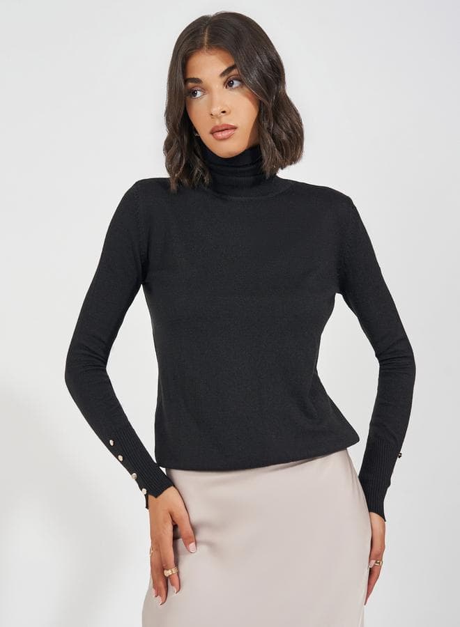 Slim Fit Turtleneck Sweater 7008717001 with Button Cuffs - Image 1