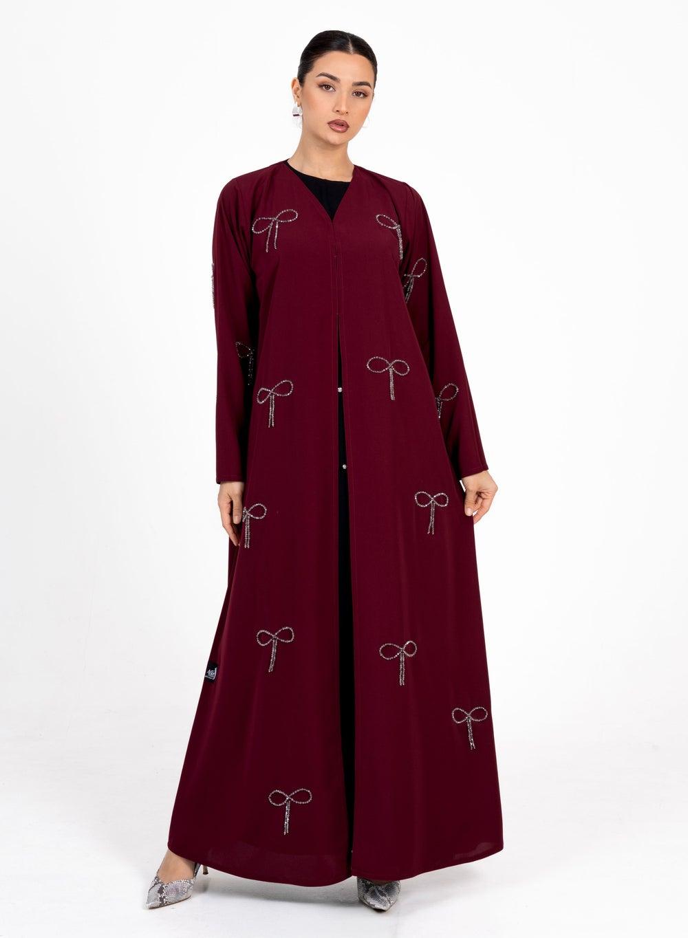 Burgundy Fionka Embroidered Abaya R 202522 - Image 1