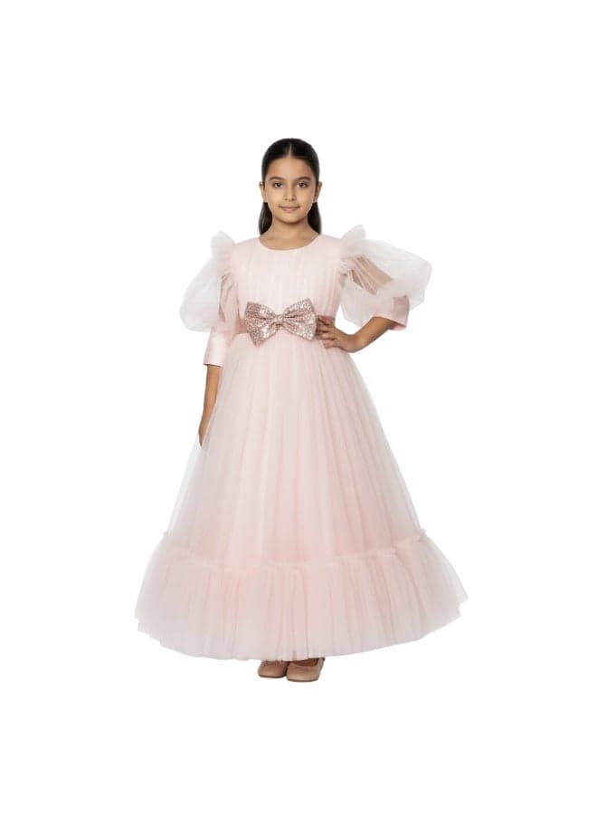 Tulle Puff-Sleeve Dress in Pale Pink - Image 1