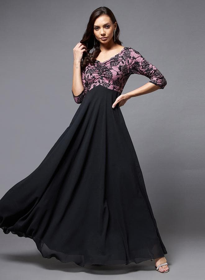 Miss Chase Floral Mesh A-Line Maxi Dress Black - Image 1