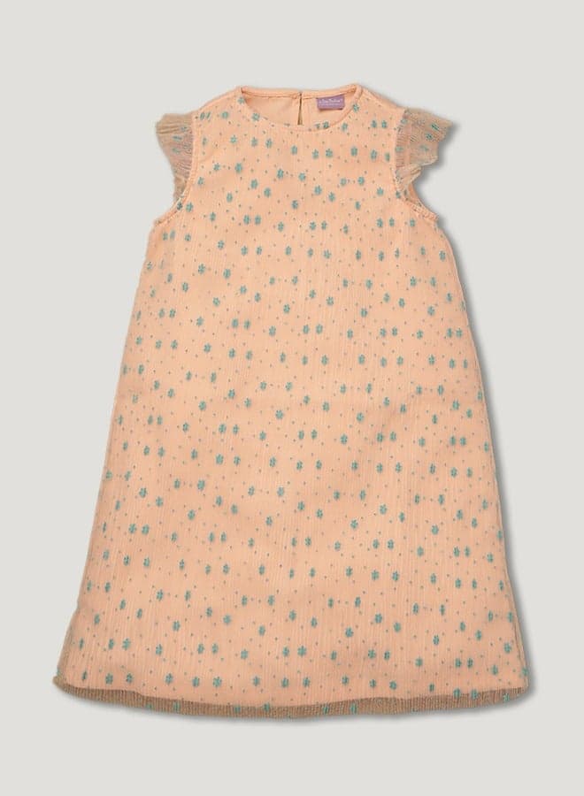 Floral Sleeveless Shift Dress in Light Peach - Image 1