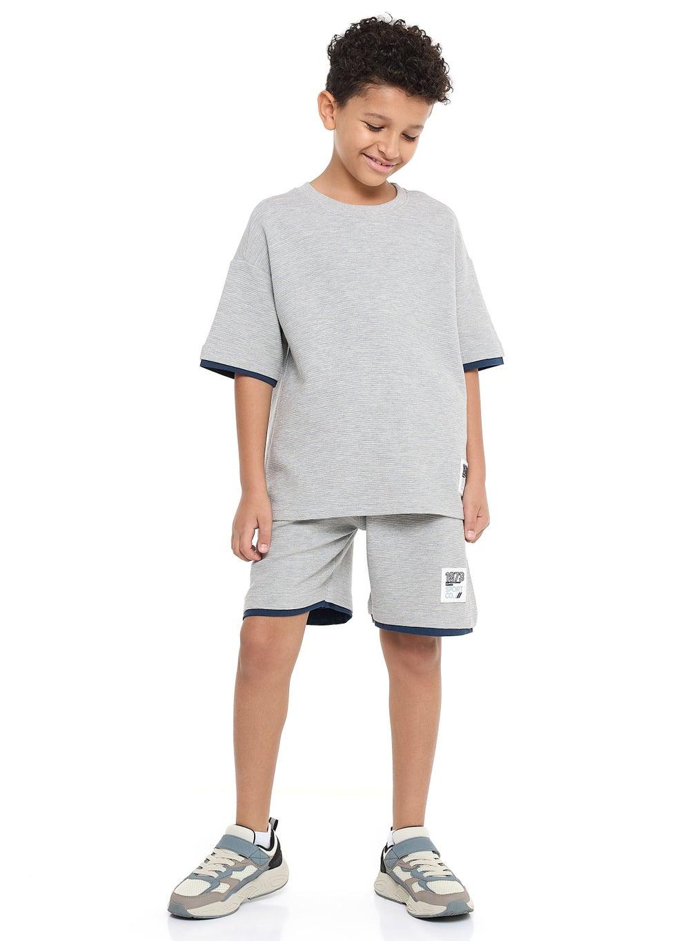 Victor and Jane Boys' Cord Set – Grey Tee & Shorts - Image 1