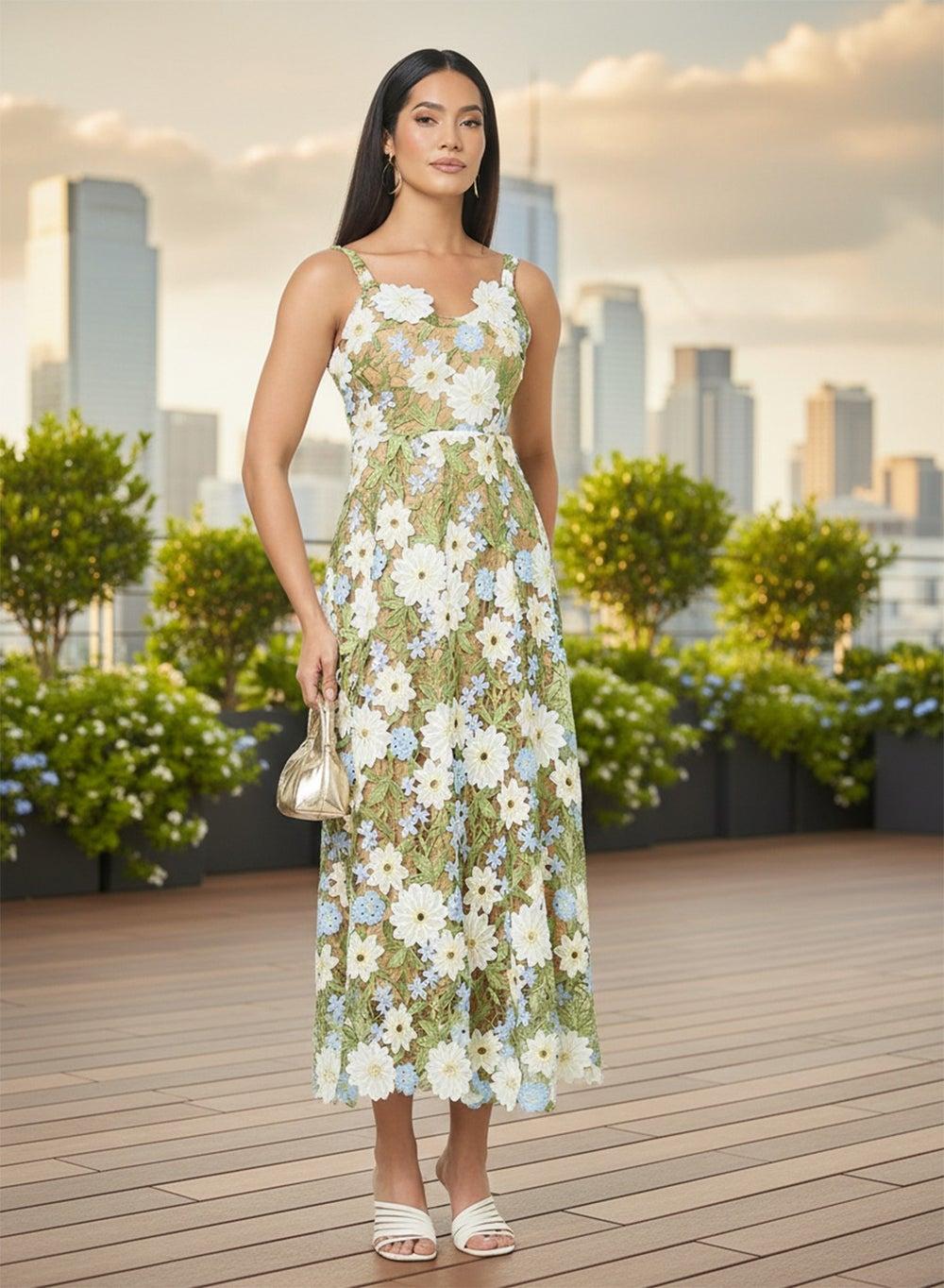 Y250307091 3D Floral Openwork Fit & Flare Gown - Image 1
