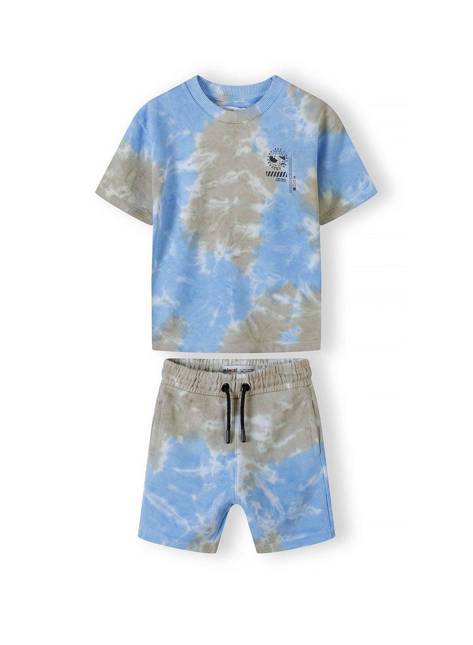 Boys Fleece Short Sleeve Set Light Blue Tie Dye - Image 1