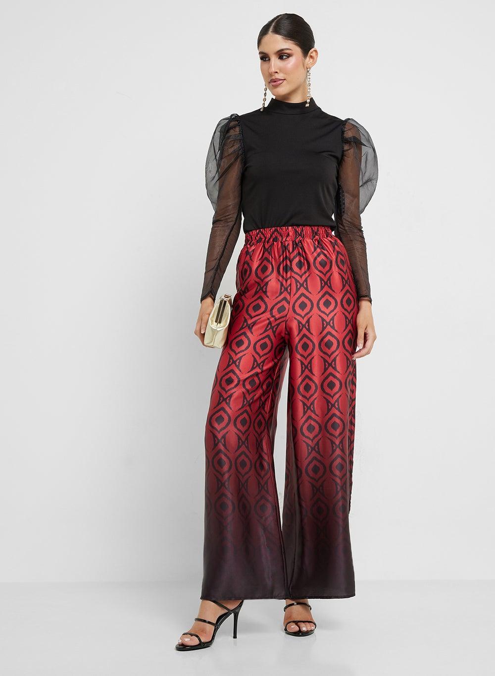 Woven Satin Wide-Leg Pants High Rise UAE - Image 1