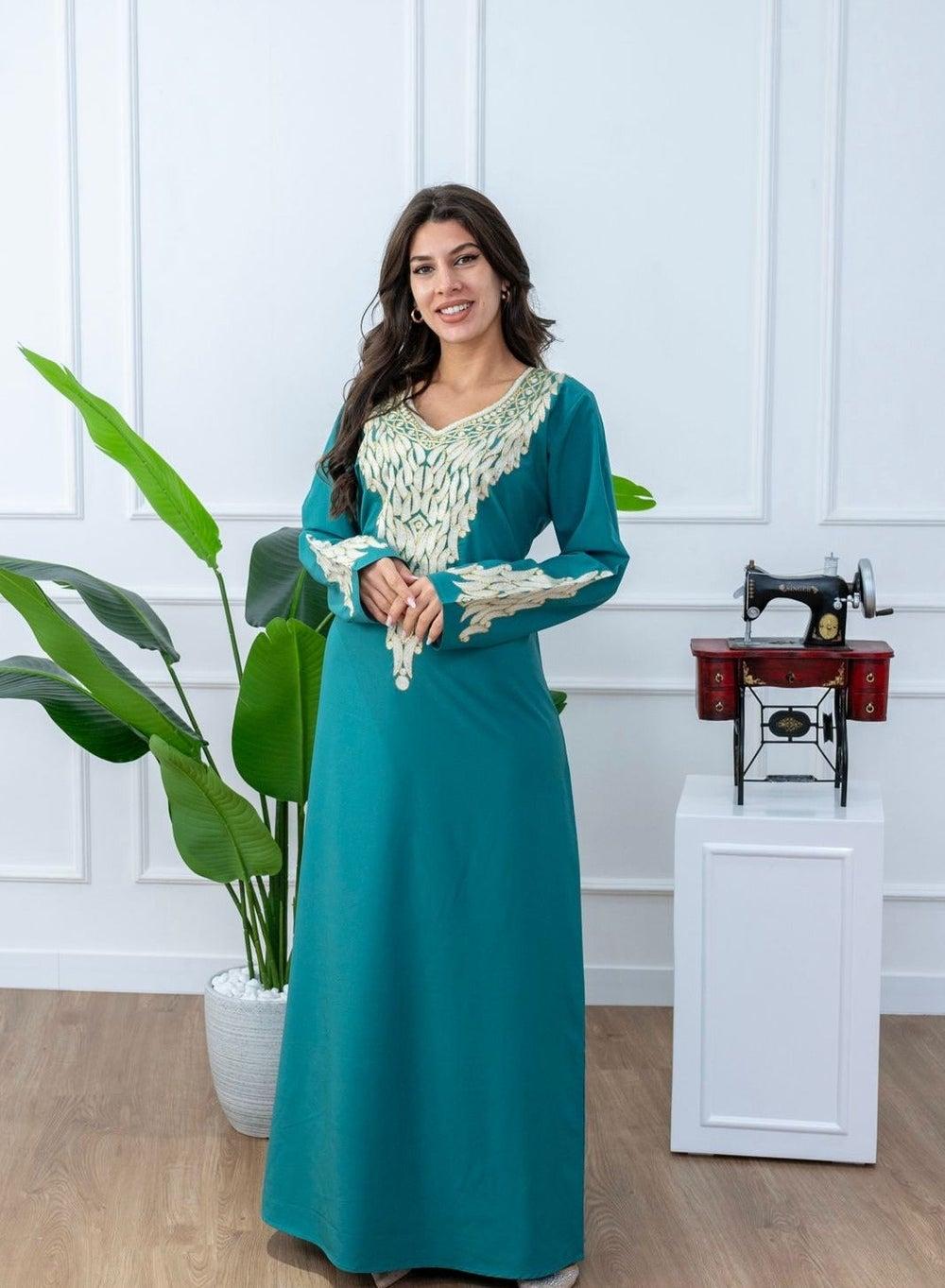 Petrol Blue Silk Jalabiya Mukhawar Dress - Image 1