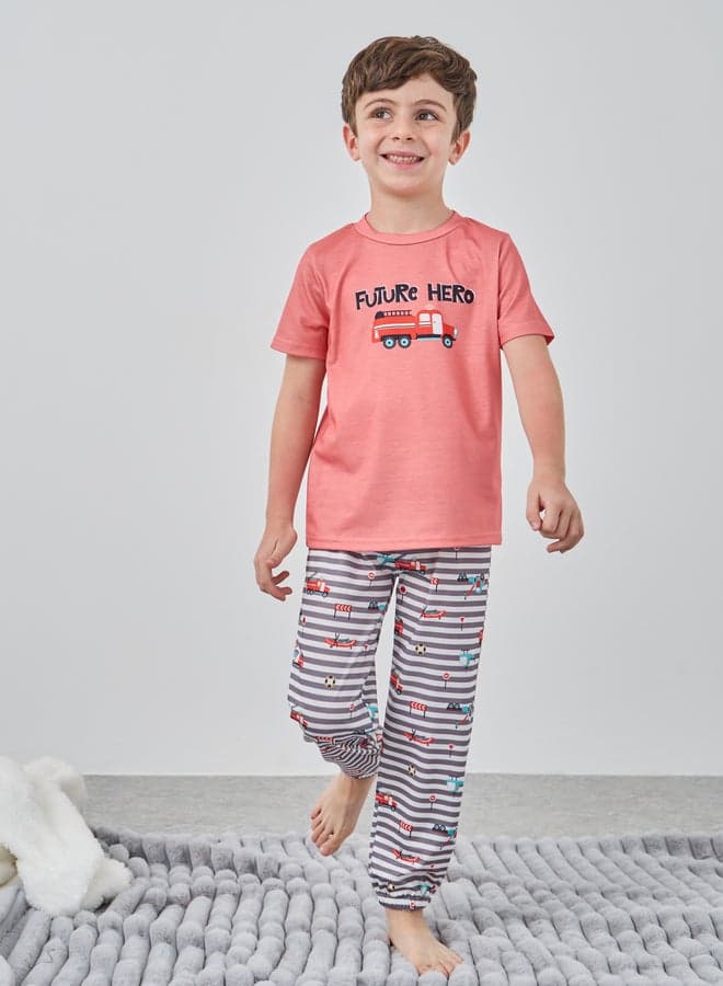 Styli Graphic Tee & Striped Pyjama Set - Image 1