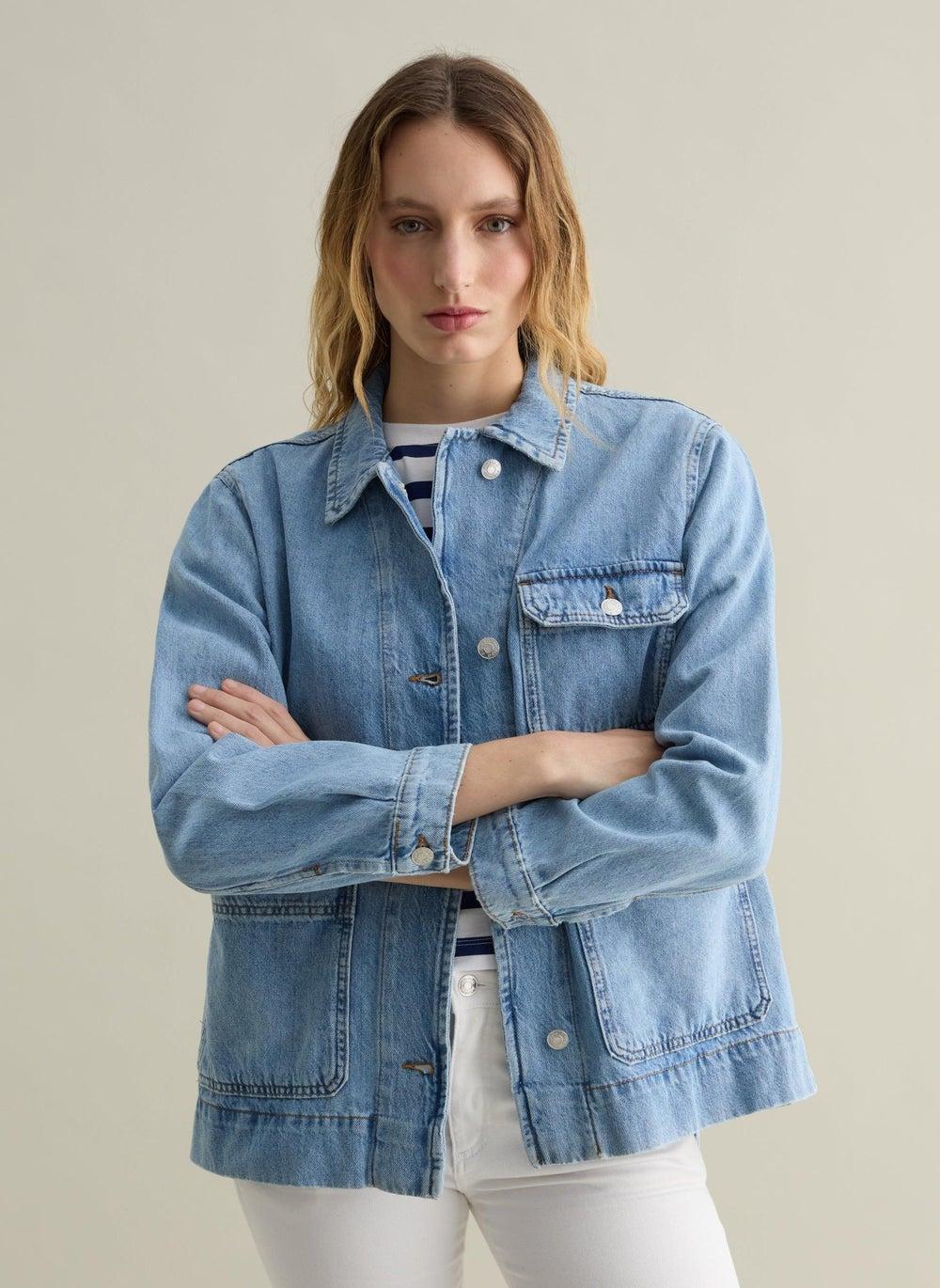 Light Wash Denim Shacket with Waist Belt - Image 1