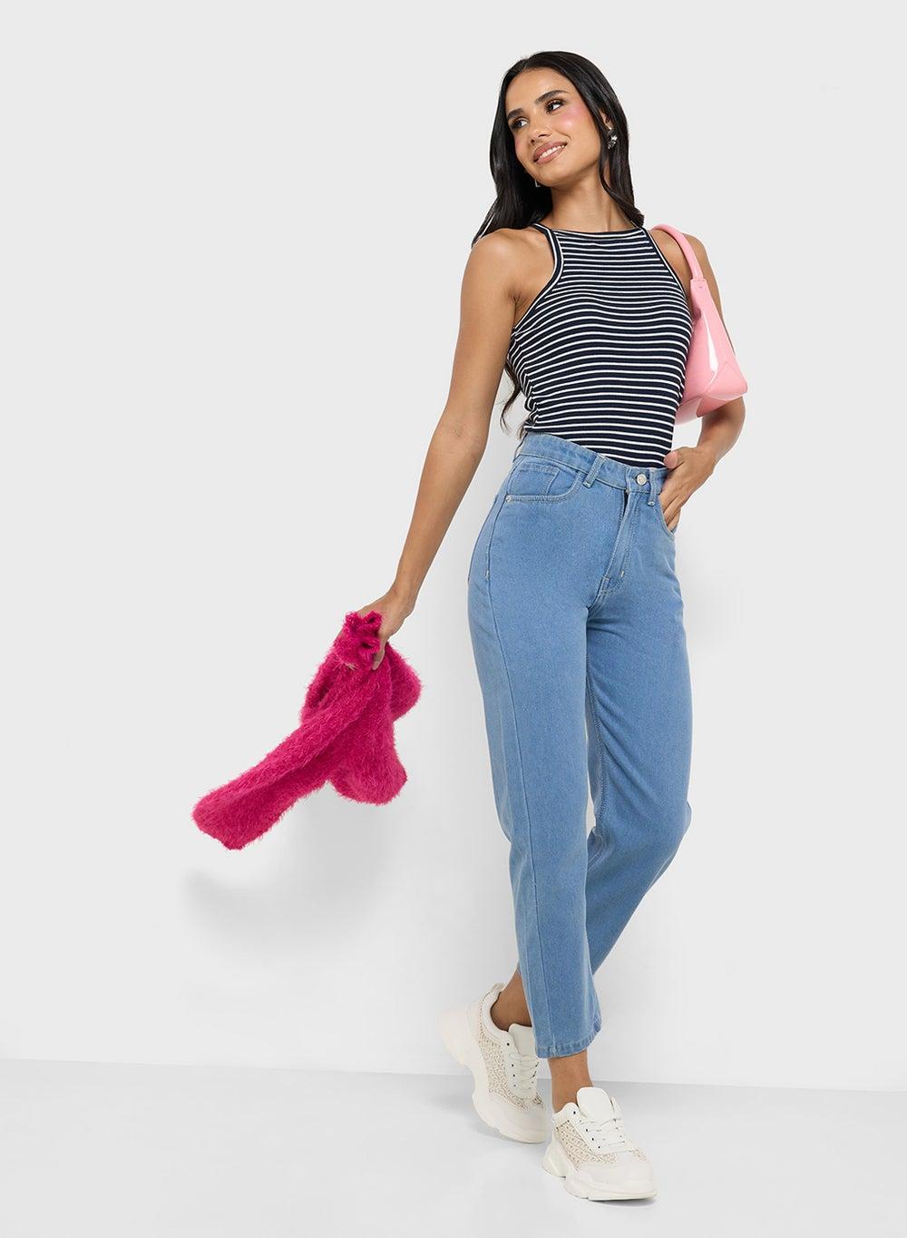 High Rise Mom Jeans Zopwd0132 Classic Blue Fit - Image 1