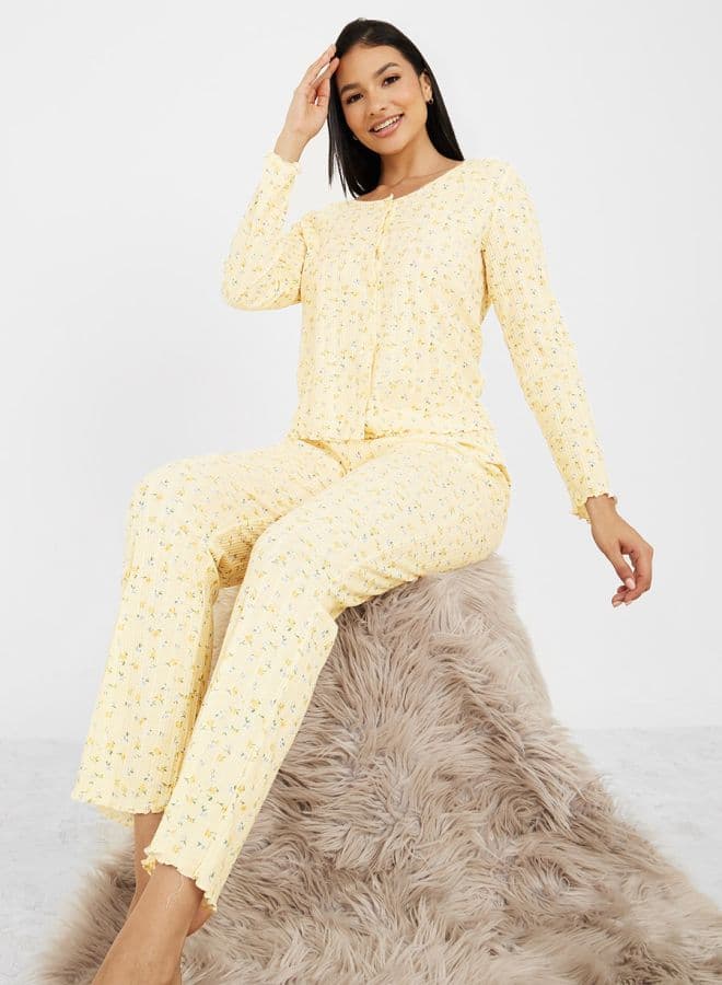 Ditsy Floral Yellow Shirt & Pyjama Set 7005310737 - Image 1
