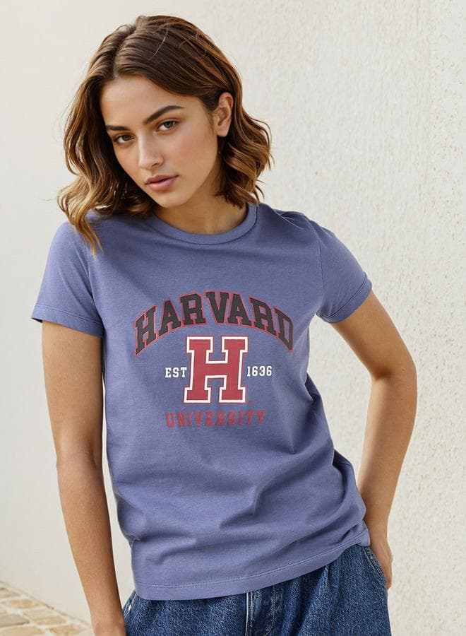 Harvard Navy Cotton T-Shirt for Women - Image 1